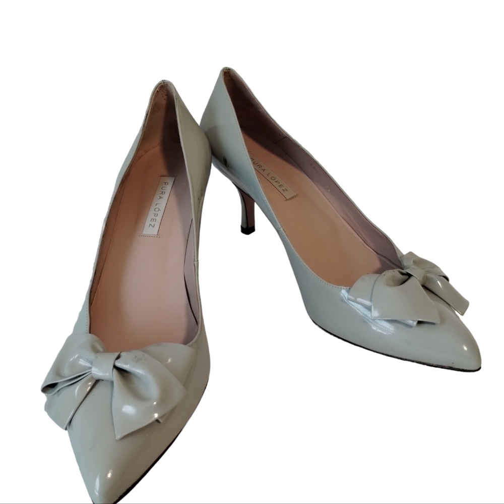 Pura Lopez Light Grey Bow Heel Women's Size 39/8‎